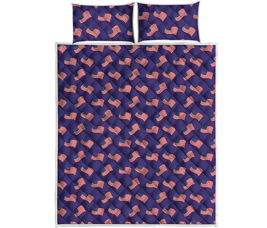 4th of July American Flag Pattern Print Quilt Bed Set