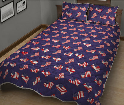 4th of July American Flag Pattern Print Quilt Bed Set