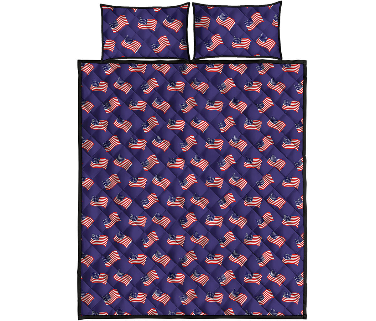 4th of July American Flag Pattern Print Quilt Bed Set