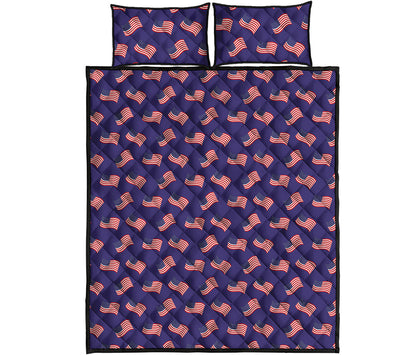 4th of July American Flag Pattern Print Quilt Bed Set