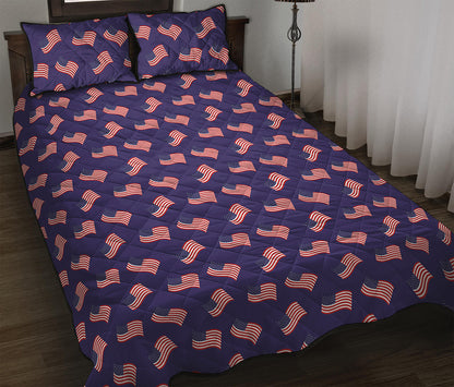 4th of July American Flag Pattern Print Quilt Bed Set