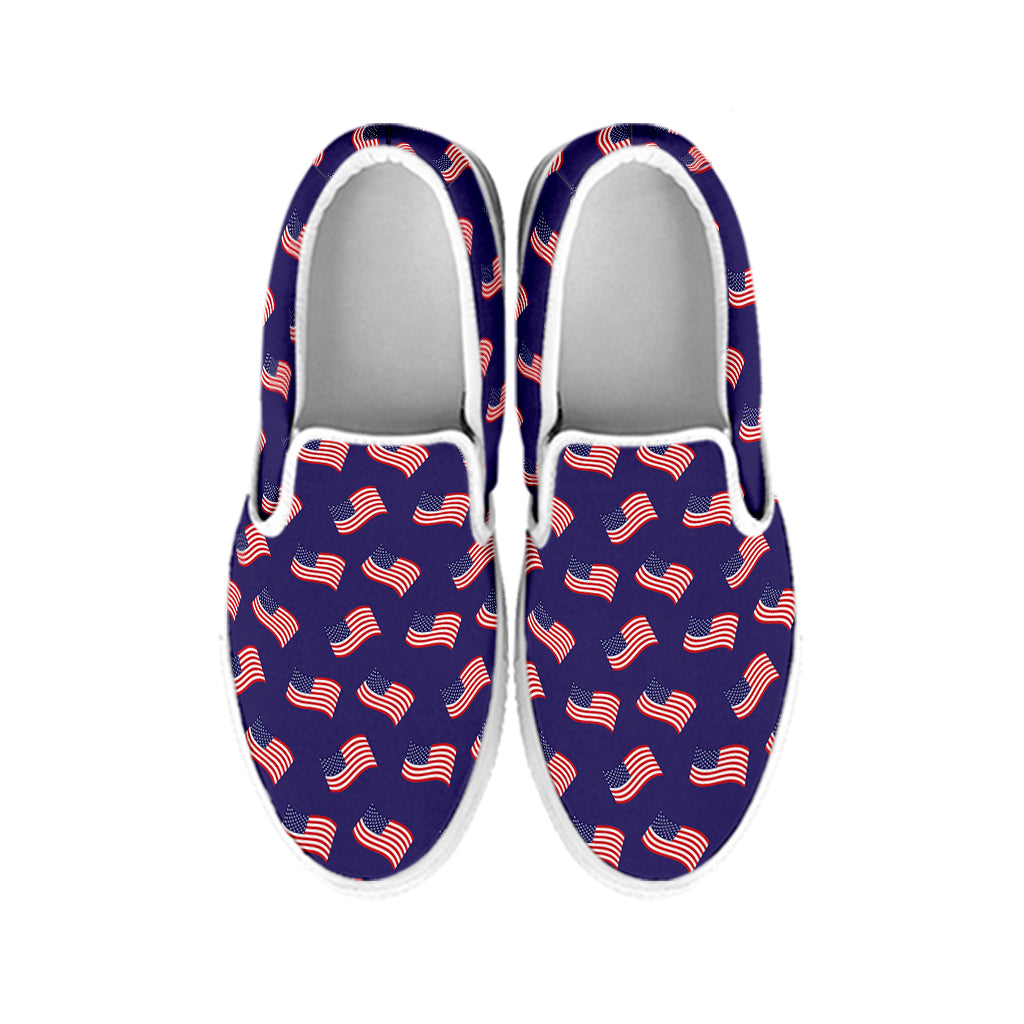 4th of July American Flag Pattern Print White Slip On Shoes