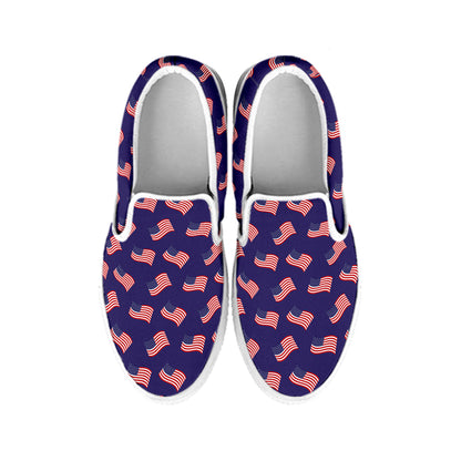 4th of July American Flag Pattern Print White Slip On Shoes