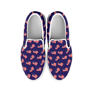 4th of July American Flag Pattern Print White Slip On Shoes