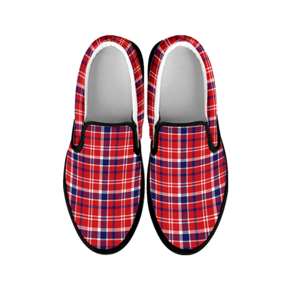 4th of July American Plaid Print Black Slip On Shoes