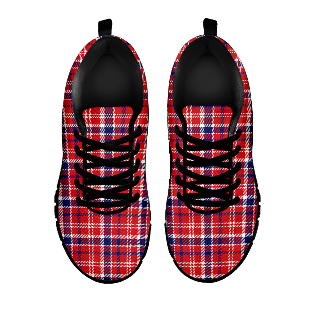 4th of July American Plaid Print Black Sneakers
