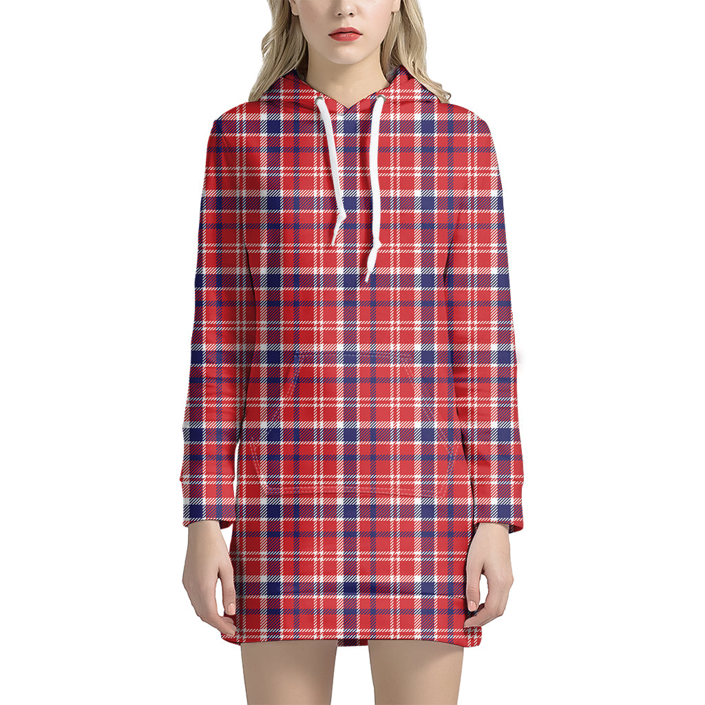 4th of July American Plaid Print Hoodie Dress