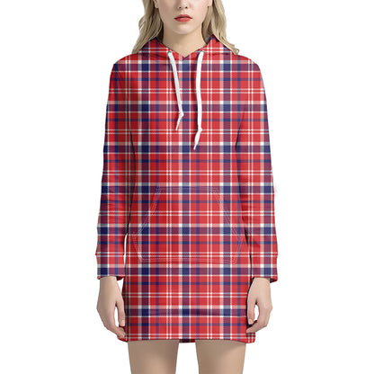 4th of July American Plaid Print Hoodie Dress
