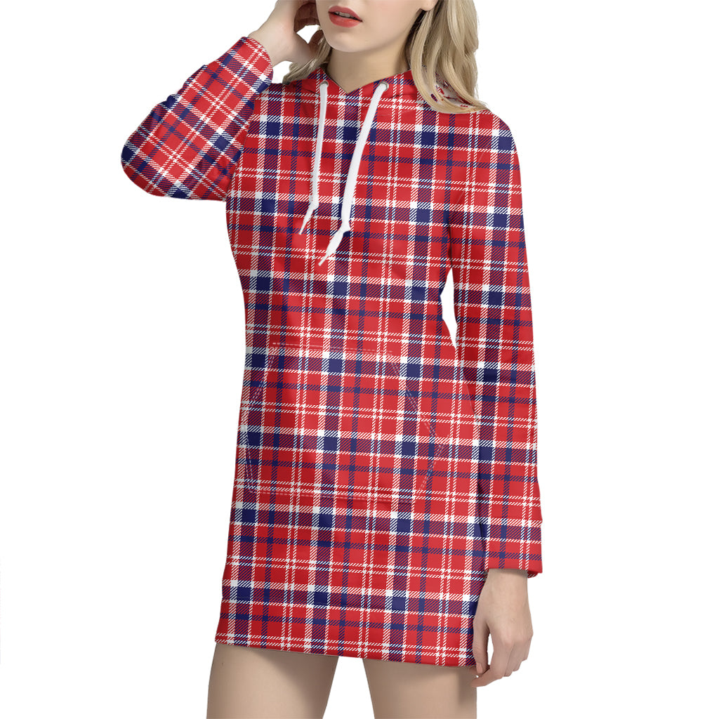 4th of July American Plaid Print Hoodie Dress