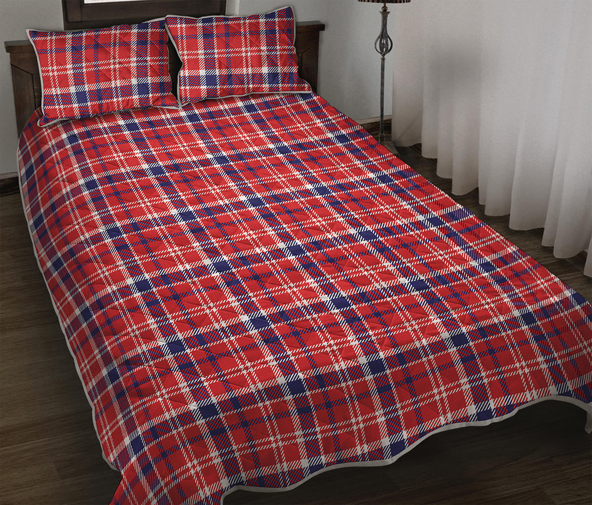 4th of July American Plaid Print Quilt Bed Set