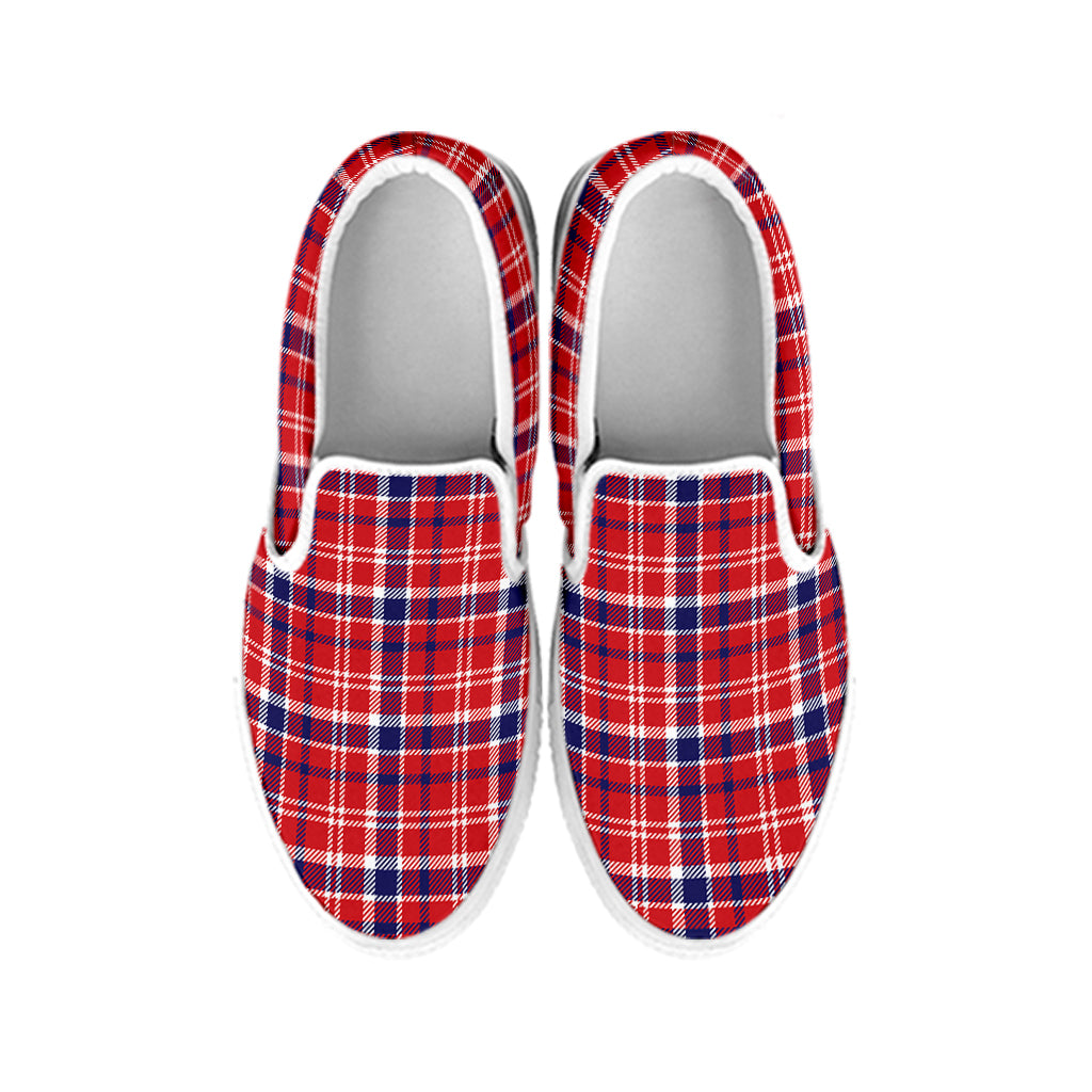 4th of July American Plaid Print White Slip On Shoes