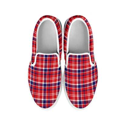 4th of July American Plaid Print White Slip On Shoes