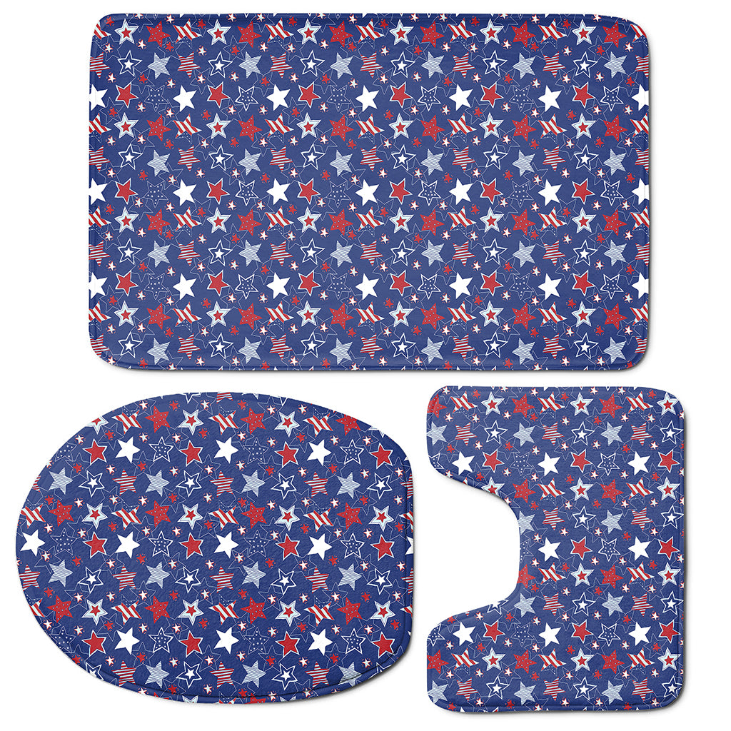 4th of July American Star Pattern Print 3 Piece Bath Mat Set