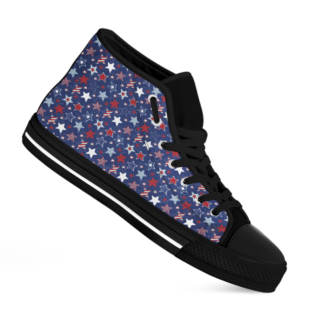 4th of July American Star Pattern Print Black High Top Shoes