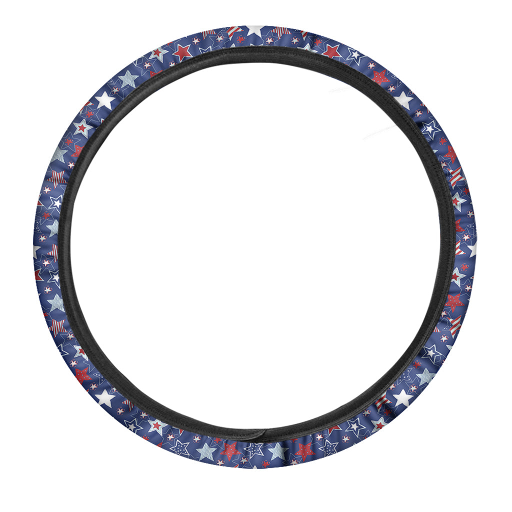 4th of July American Star Pattern Print Car Steering Wheel Cover