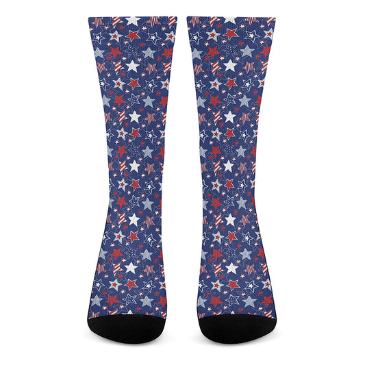 4th of July American Star Pattern Print Crew Socks