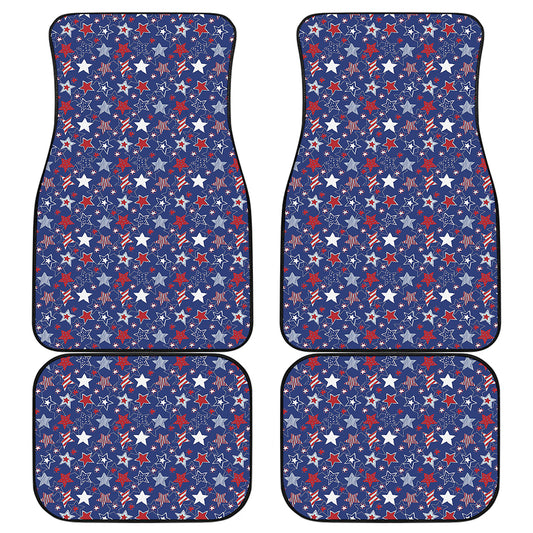 4th of July American Star Pattern Print Front and Back Car Floor Mats