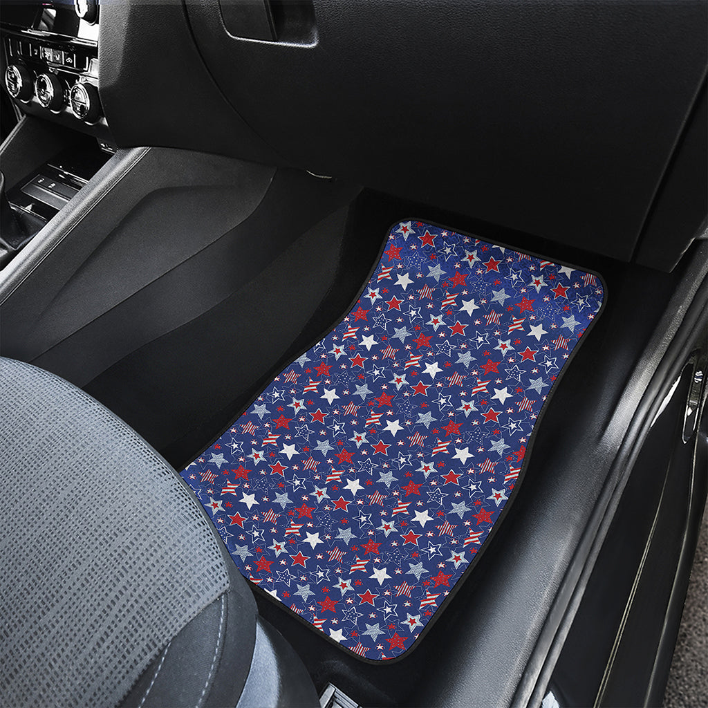 4th of July American Star Pattern Print Front and Back Car Floor Mats