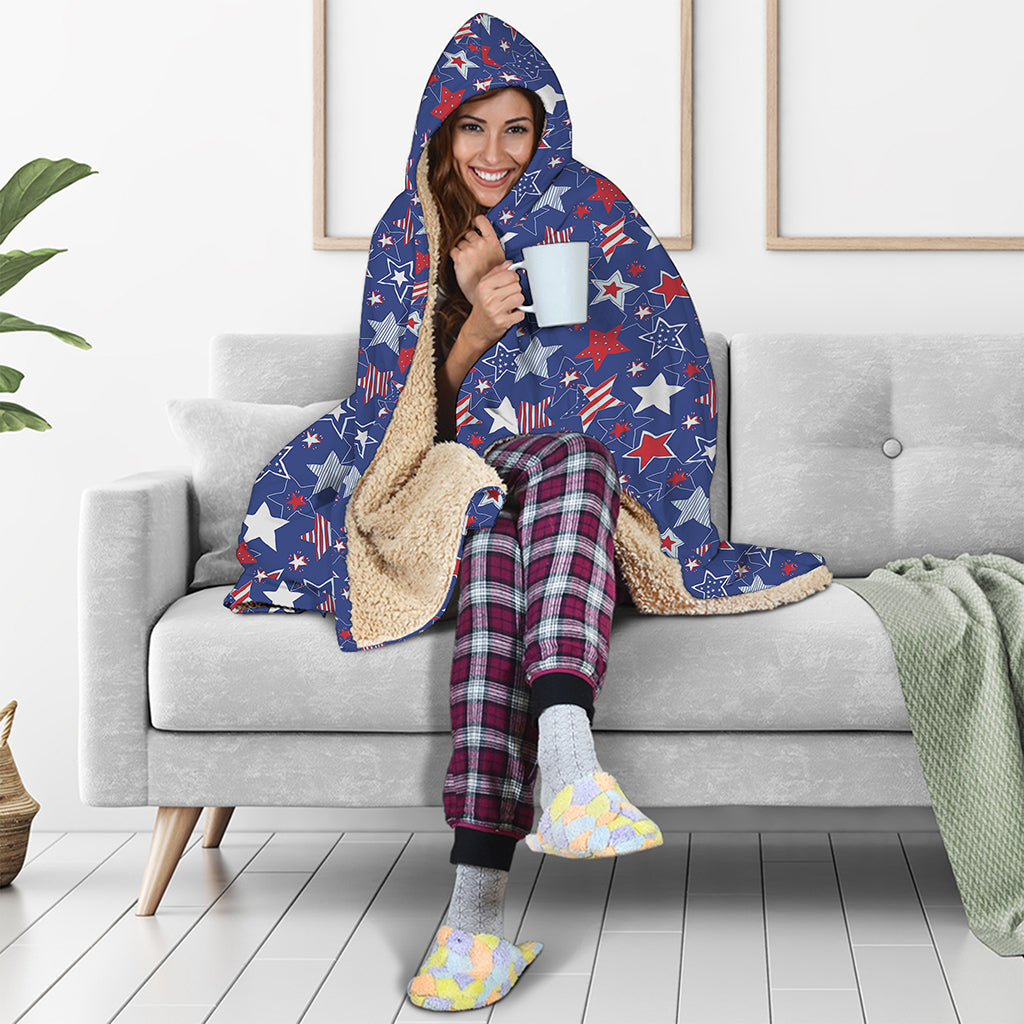 4th of July American Star Pattern Print Hooded Blanket