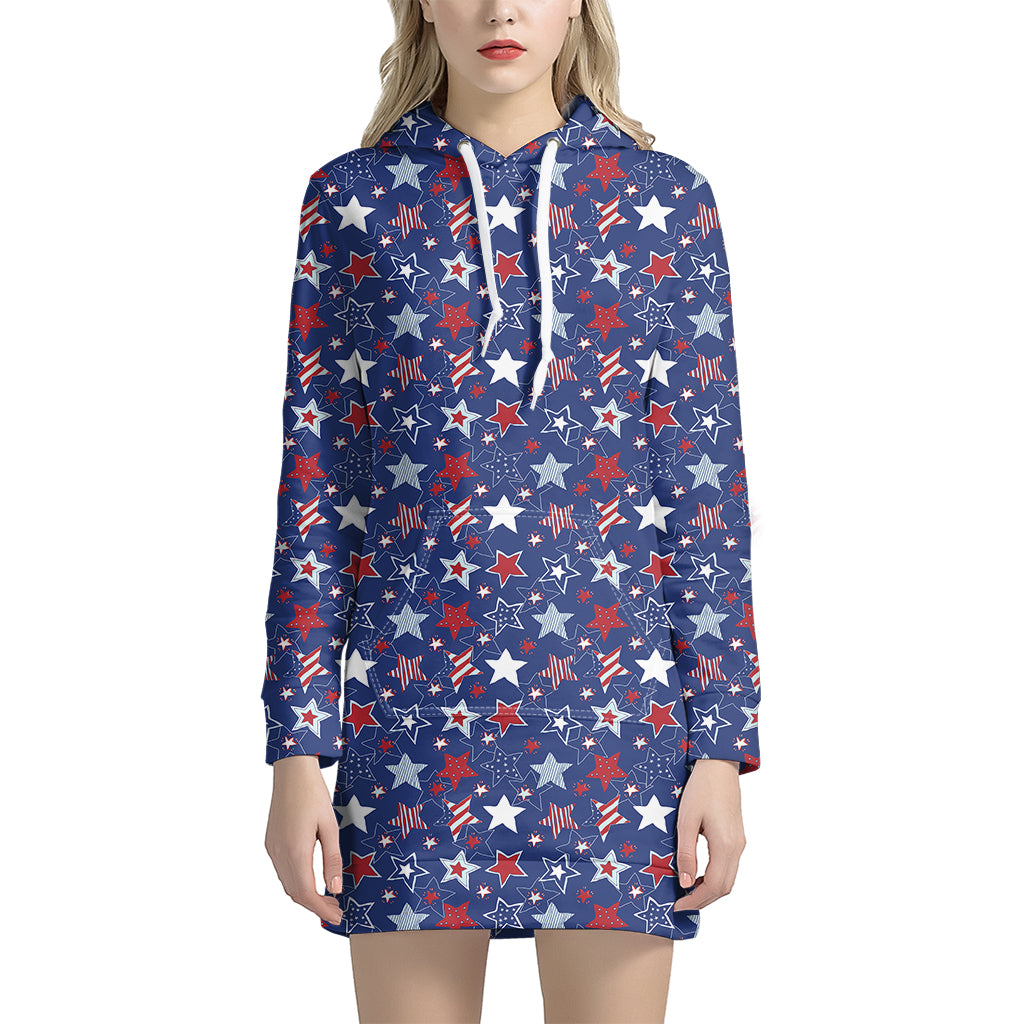 4th of July American Star Pattern Print Hoodie Dress