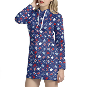 4th of July American Star Pattern Print Hoodie Dress