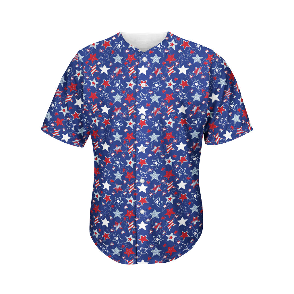 4th of July American Star Pattern Print Men's Baseball Jersey