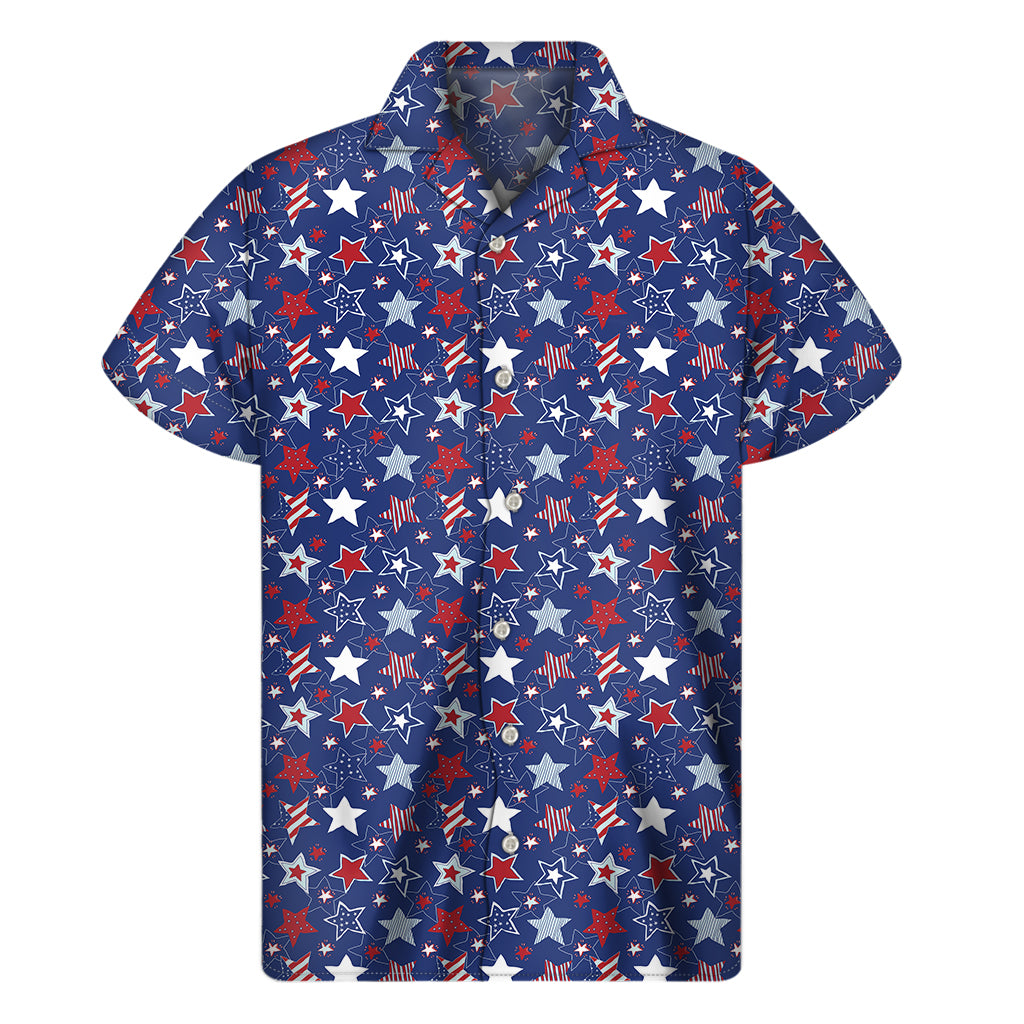 4th of July American Star Pattern Print Men's Short Sleeve Shirt