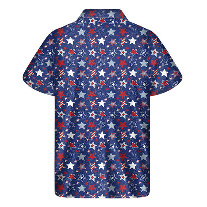 4th of July American Star Pattern Print Men's Short Sleeve Shirt