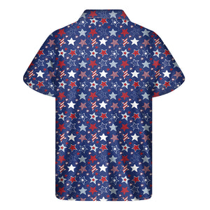 4th of July American Star Pattern Print Men's Short Sleeve Shirt