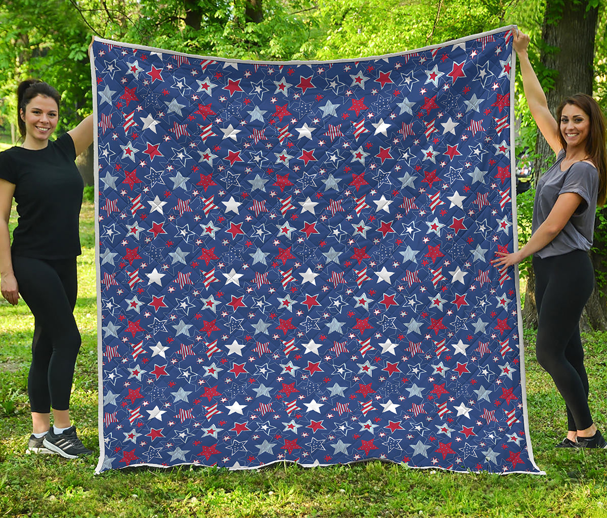 4th of July American Star Pattern Print Quilt