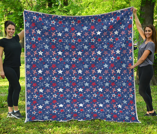 4th of July American Star Pattern Print Quilt