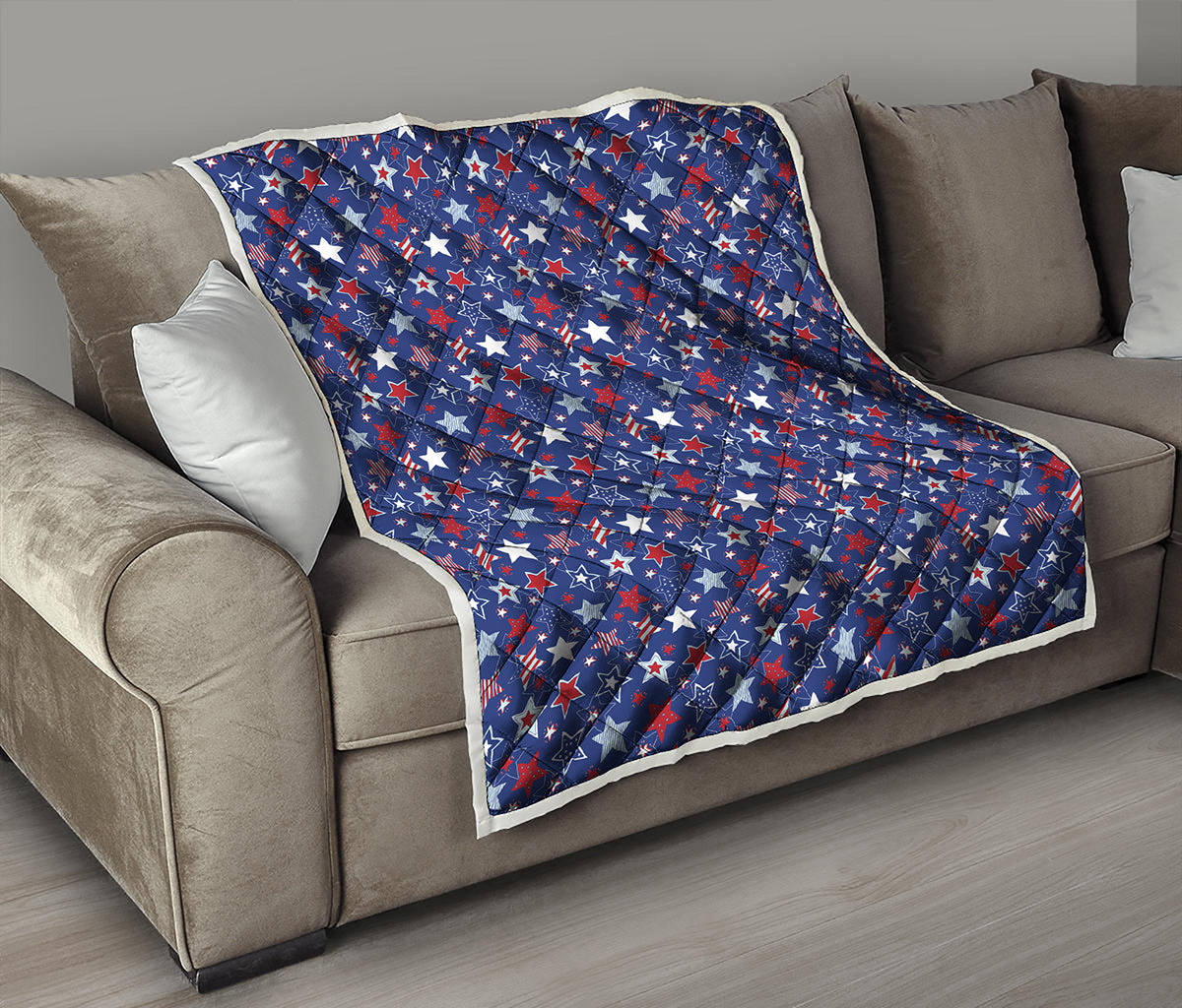 4th of July American Star Pattern Print Quilt