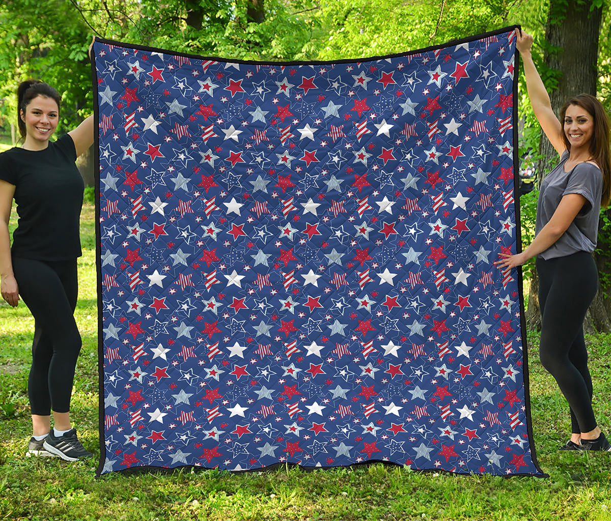 4th of July American Star Pattern Print Quilt