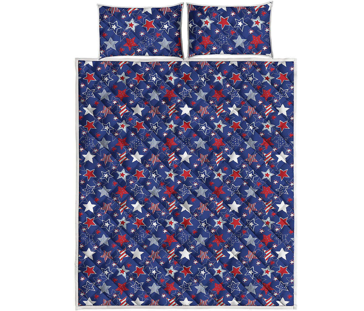 4th of July American Star Pattern Print Quilt Bed Set
