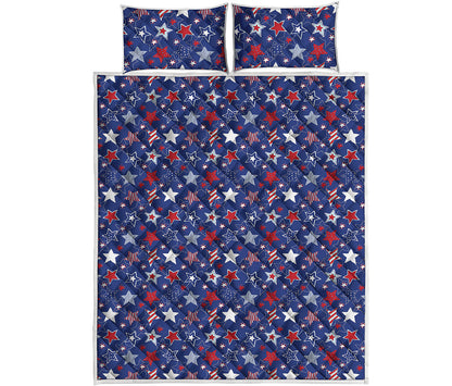 4th of July American Star Pattern Print Quilt Bed Set