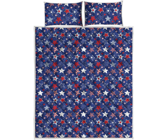 4th of July American Star Pattern Print Quilt Bed Set