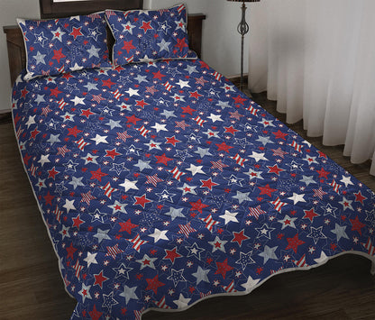 4th of July American Star Pattern Print Quilt Bed Set