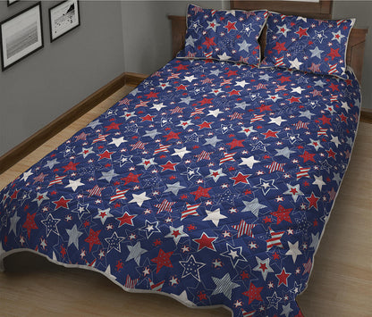 4th of July American Star Pattern Print Quilt Bed Set