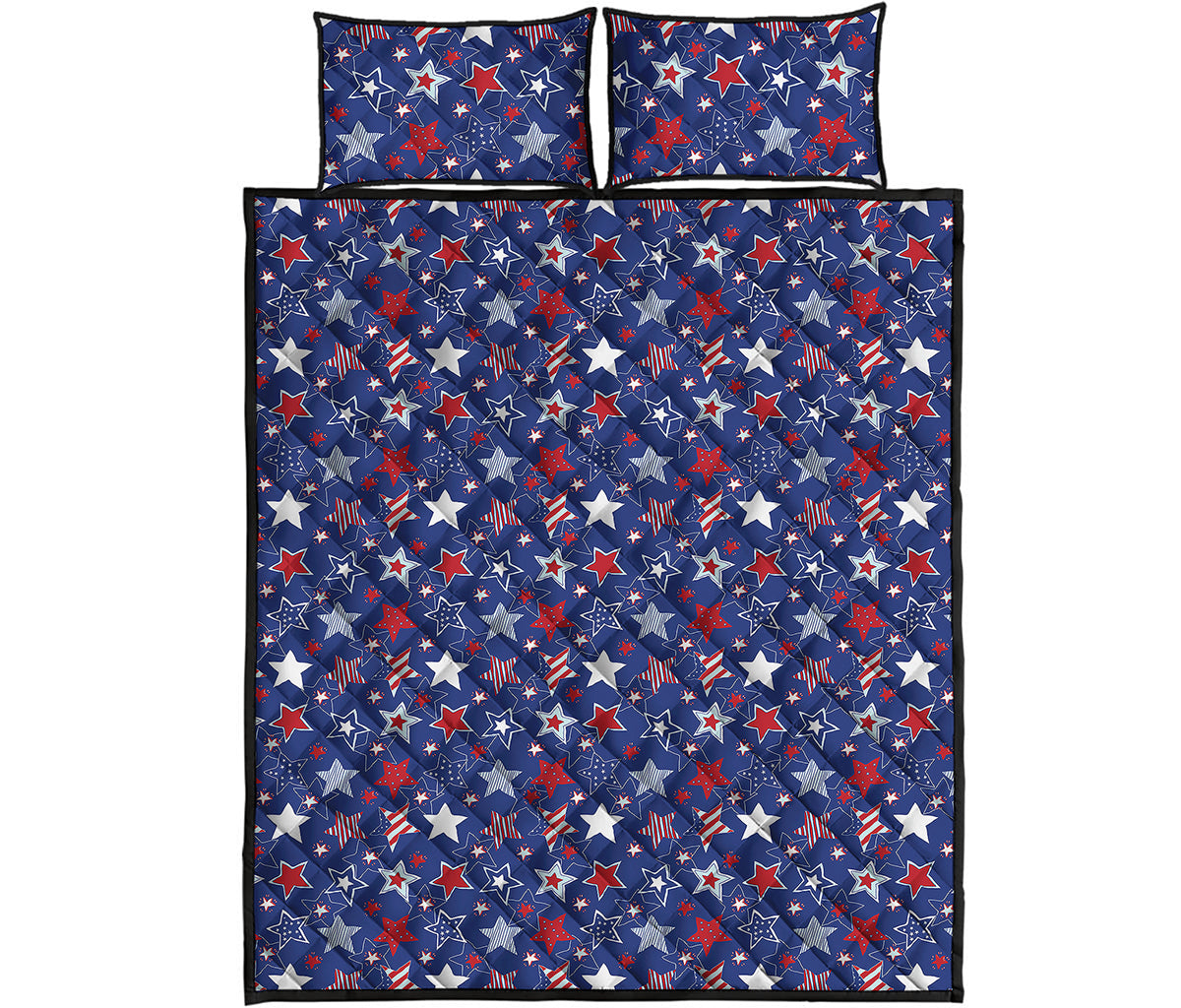 4th of July American Star Pattern Print Quilt Bed Set