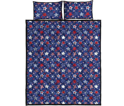 4th of July American Star Pattern Print Quilt Bed Set