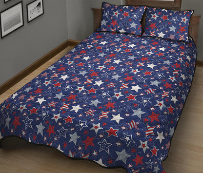 4th of July American Star Pattern Print Quilt Bed Set