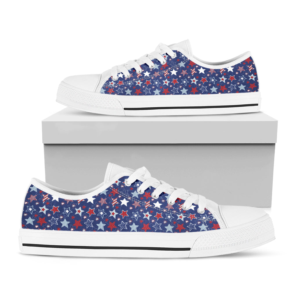 4th of July American Star Pattern Print White Low Top Shoes