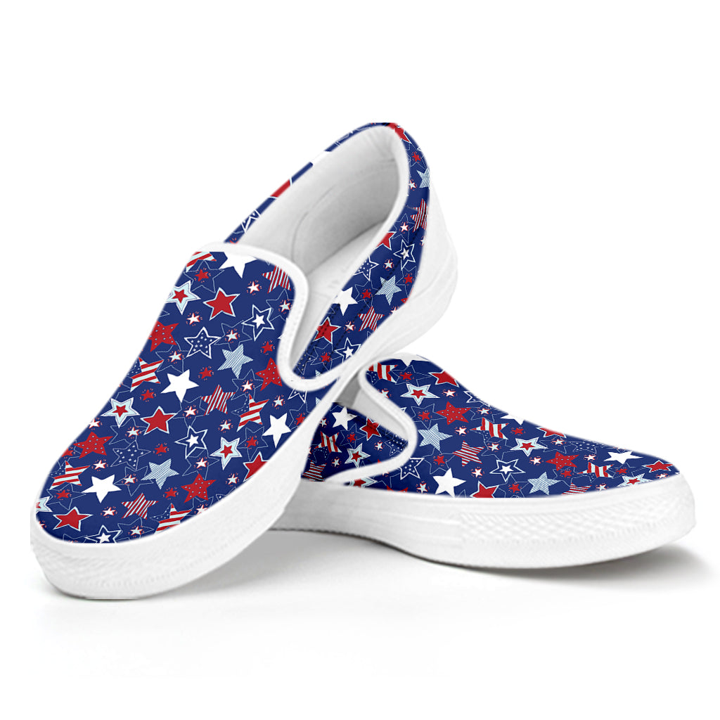 4th of July American Star Pattern Print White Slip On Shoes