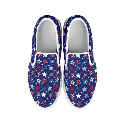 4th of July American Star Pattern Print White Slip On Shoes