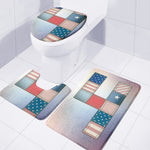 4th of July USA Denim Patchwork Print 3 Piece Bath Mat Set