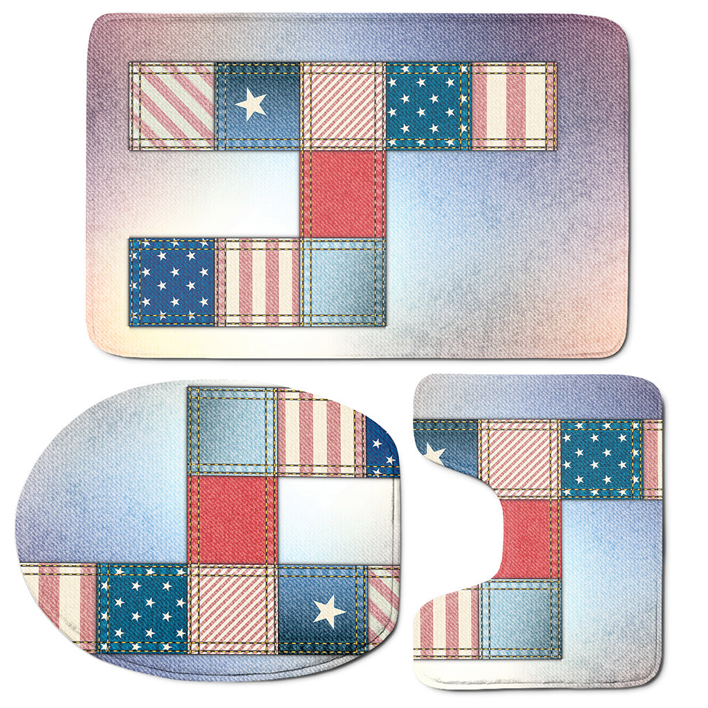 4th of July USA Denim Patchwork Print 3 Piece Bath Mat Set