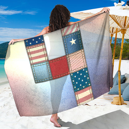 4th of July USA Denim Patchwork Print Beach Sarong Wrap
