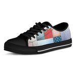 4th of July USA Denim Patchwork Print Black Low Top Shoes 
