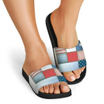 4th of July USA Denim Patchwork Print Black Slide Sandals