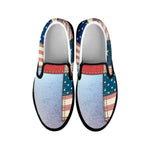 4th of July USA Denim Patchwork Print Black Slip On Shoes
